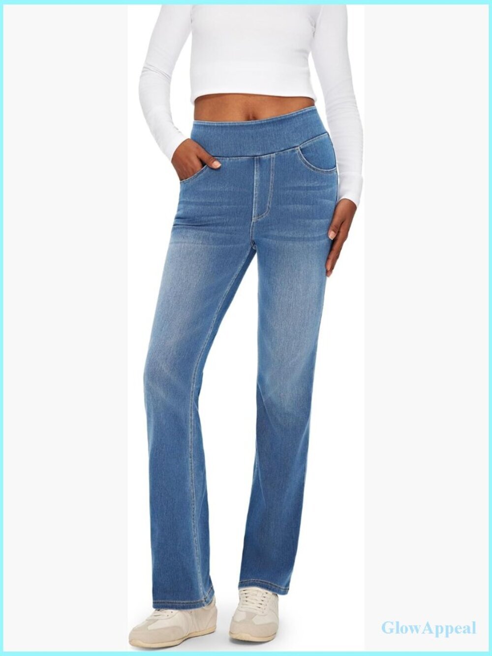 High Rise Stretchy Bootcut Pull On Jeans
